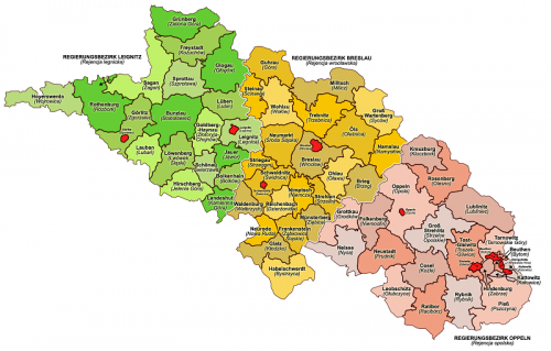 Übersicht der historischen Kreise in Schlesien
